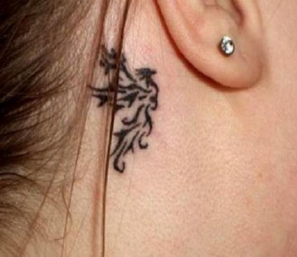 Tribal Phoenix Tattoo On Back Of Ear